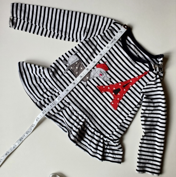 Striped Long-Sleeve Shirt for Baby Girl with Ruffled Hem - Picture 2 of 6